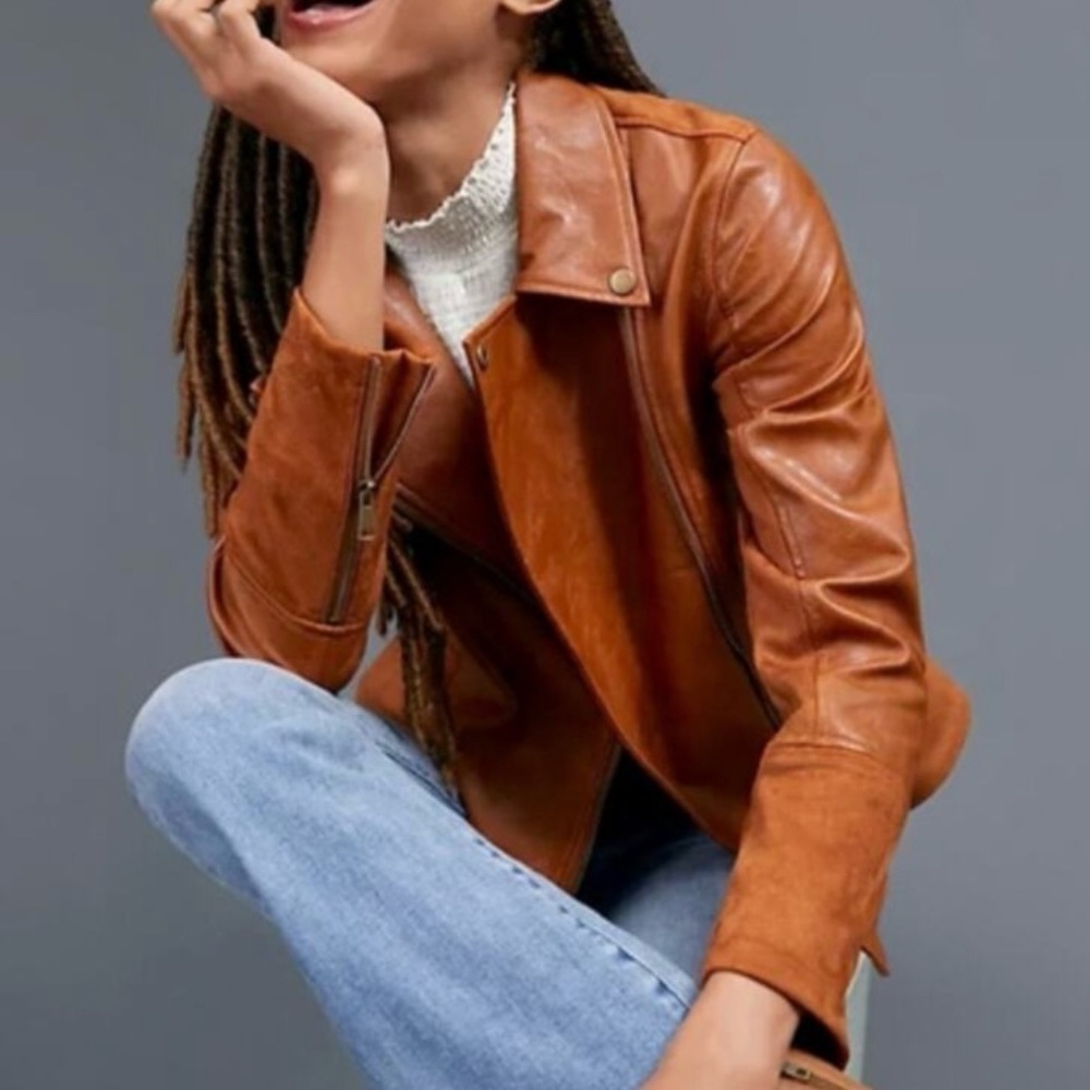Anthropologie Brown Moto Faux Leather Jacket